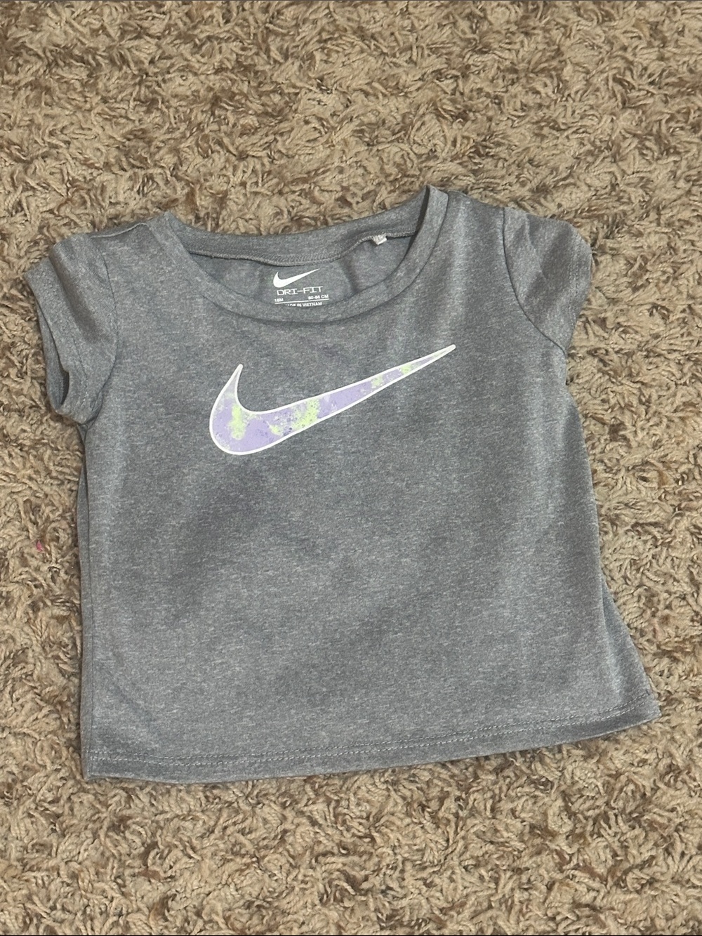 Nike Gray Short Sleeve Tee with Purple Accent Swoosh